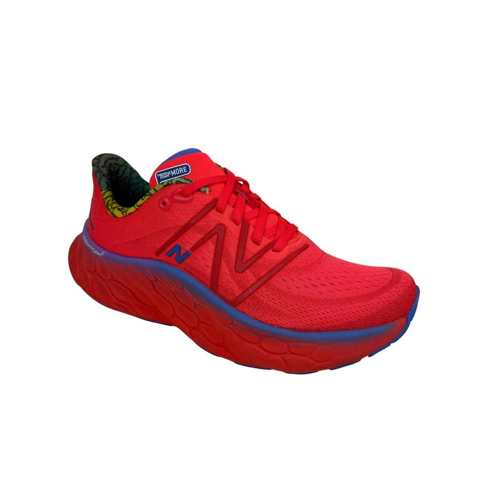 New Balance Bright Red Athletic Running Shoe with Blue Accents